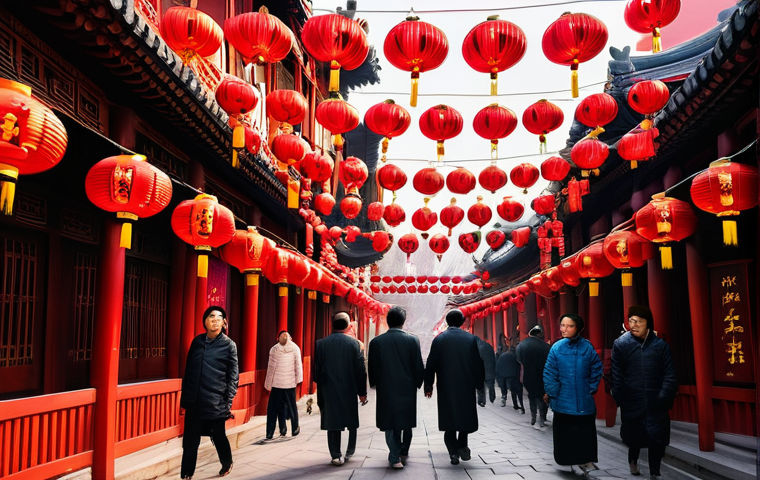 중국 춘절 설날  전통과 의식 - Prompt 1: Enchanting Crimson Streets of Spring Festival at Dusk**